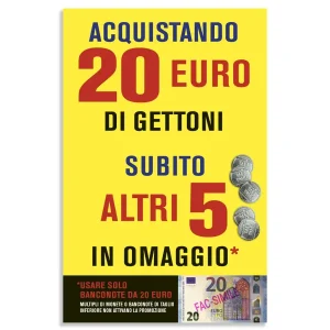 Cartello o adesivo che avverte di una promozione sull’acquisto di gettoni per l’autolavaggio