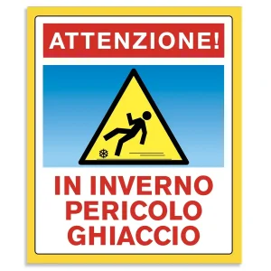 Adesivo o cartello che segnala la possibile presenza di ghiaccio sulla pista