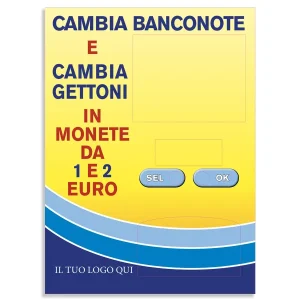 Adesivo per macchinario (gettoniera) che cambia banconote e gettoni in monete
