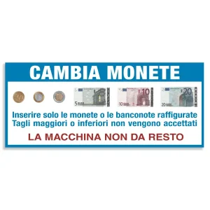 Adesivo con indicazioni tagli accettati da macchina cambia monete