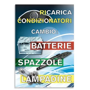 Cartello o adesivo che promuove servizi disponibili presso l’autolavaggio serf-service