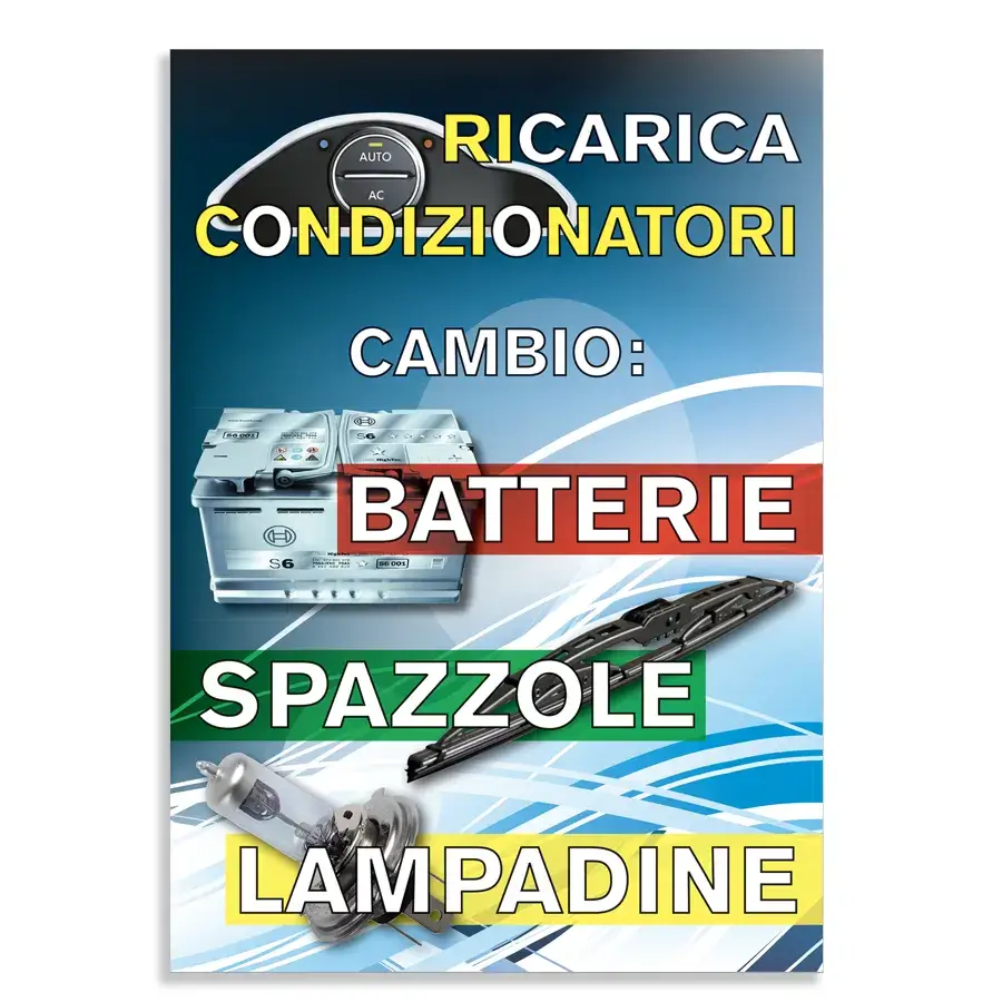Cartello o adesivo che promuove servizi disponibili presso l’autolavaggio serf-service