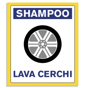 Cartello o adesivo che indica il distributore di shampoo lavacerchi
