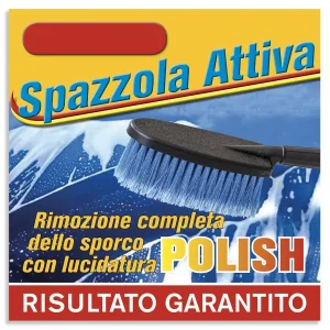 Cartello o adesivo per indicare la spazzola con schiuma attiva sulla pista di un lavaggio self-service