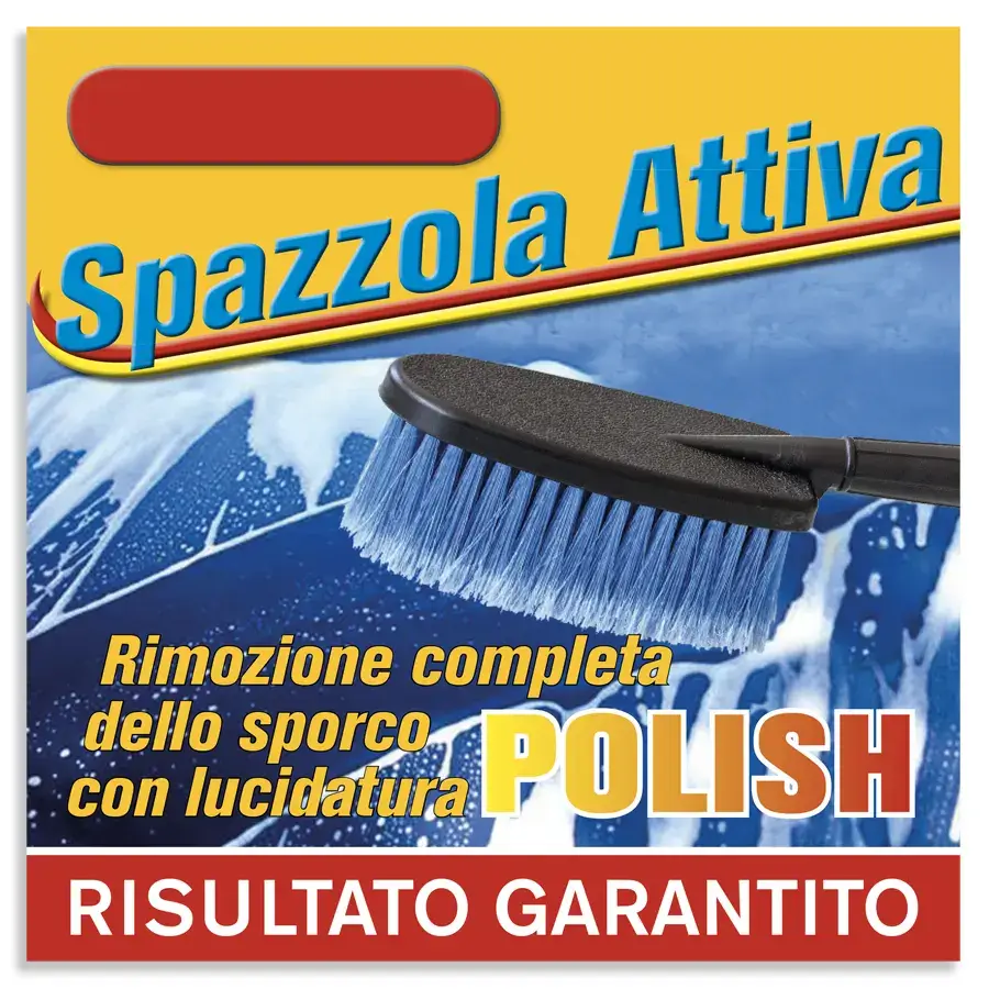 Cartello o adesivo per indicare la spazzola con schiuma attiva sulla pista di un lavaggio self-service
