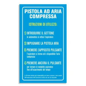 adesivo con istruzioni per l’utilizzo della pistola ad aria compressa