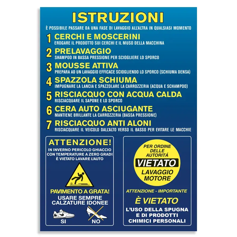 Istruzioni sui programmi di lavaggi disponibili sulla pista