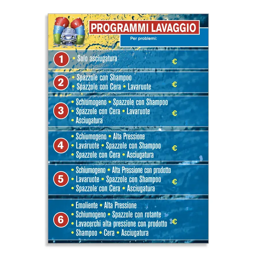 Adesivi o cartello in alluminio con programmi lavaggio per portale - linea Canyon